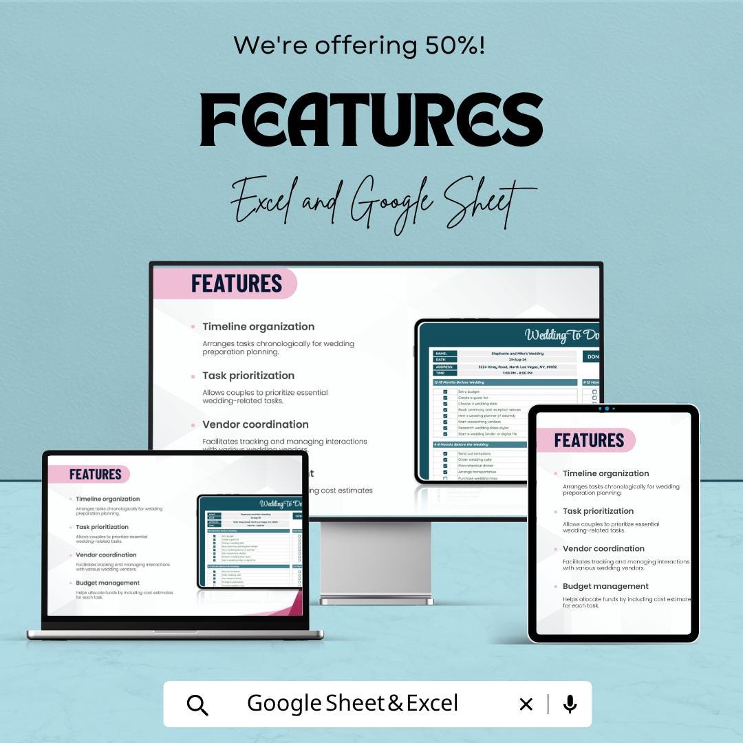 Wedding To Do List Template | Wedding Planning Checklist Spreadsheet | Bridal Task Organizer | Excel & Google Sheets | Event Planning Sheet