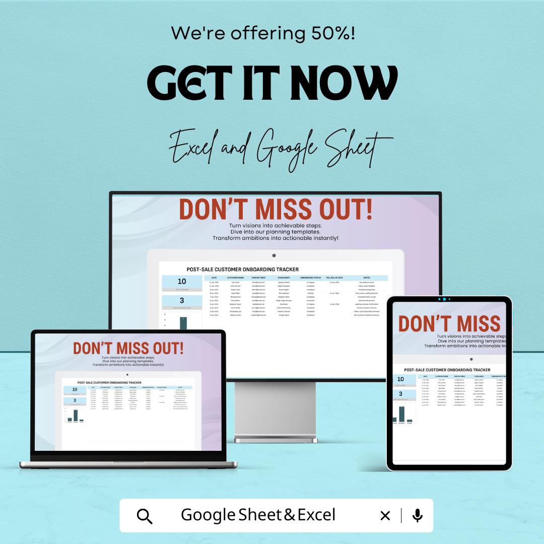 Post-Sale Customer Onboarding Tracker Template | Excel & Google Sheets | Client Onboarding Spreadsheet | Customer Success Tool
