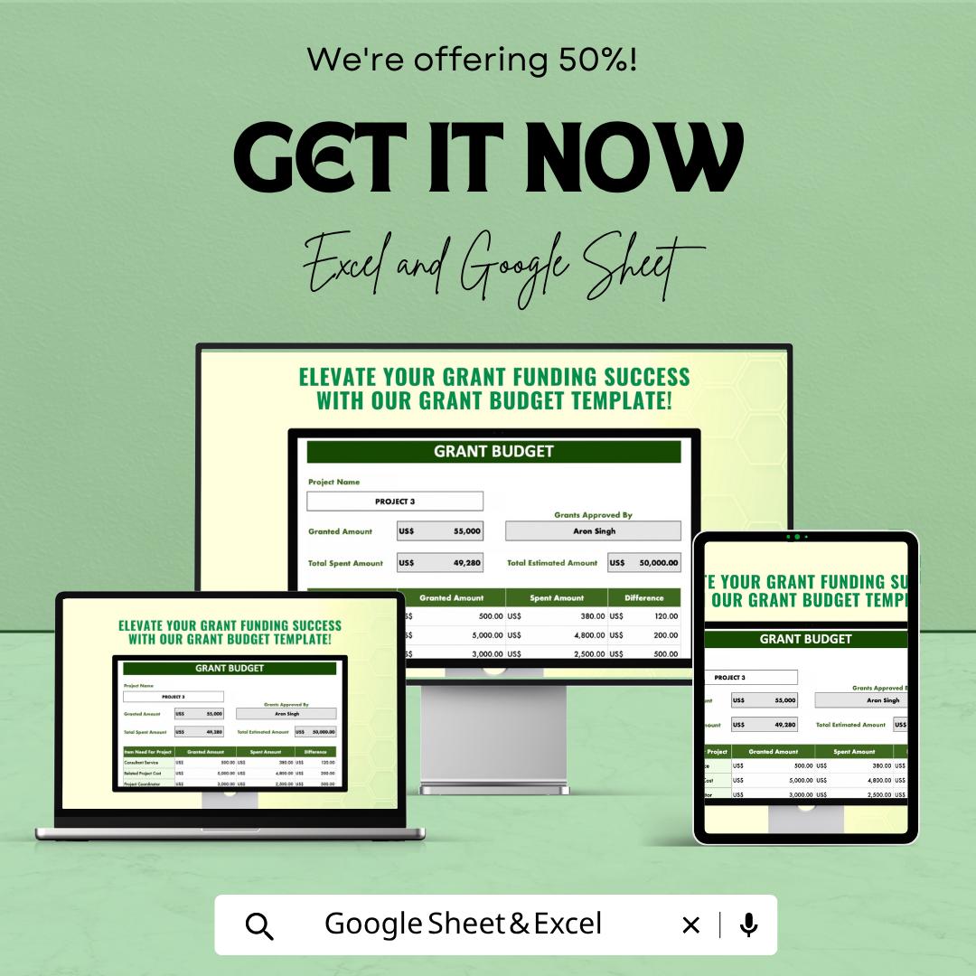 Grant Budget Template | Grant Proposal Budget Spreadsheet | Nonprofit Budget Planner | Funding Expense Tracker