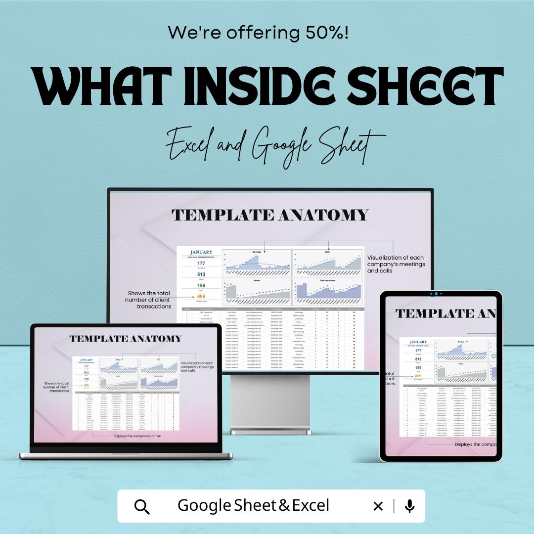 Sales Client Engagement Metrics Template | Client Interaction Tracker | Sales Analytics Dashboard | Excel & Google Sheets