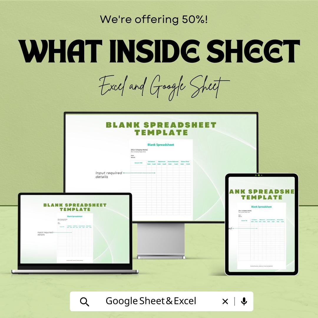 Blank Spreadsheet Template | Excel and Google Sheets | Customizable Accounting Sheet | Business Finance Tracker | Editable Data Sheet