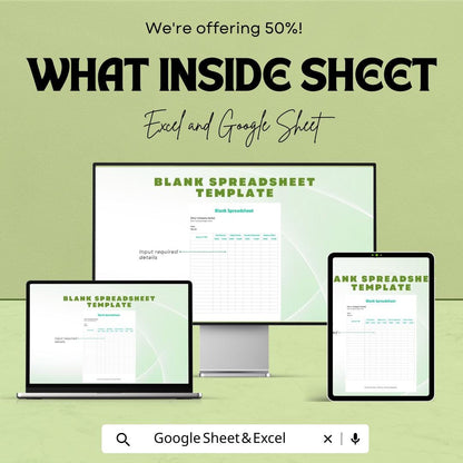 Blank Spreadsheet Template | Excel and Google Sheets | Customizable Accounting Sheet | Business Finance Tracker | Editable Data Sheet