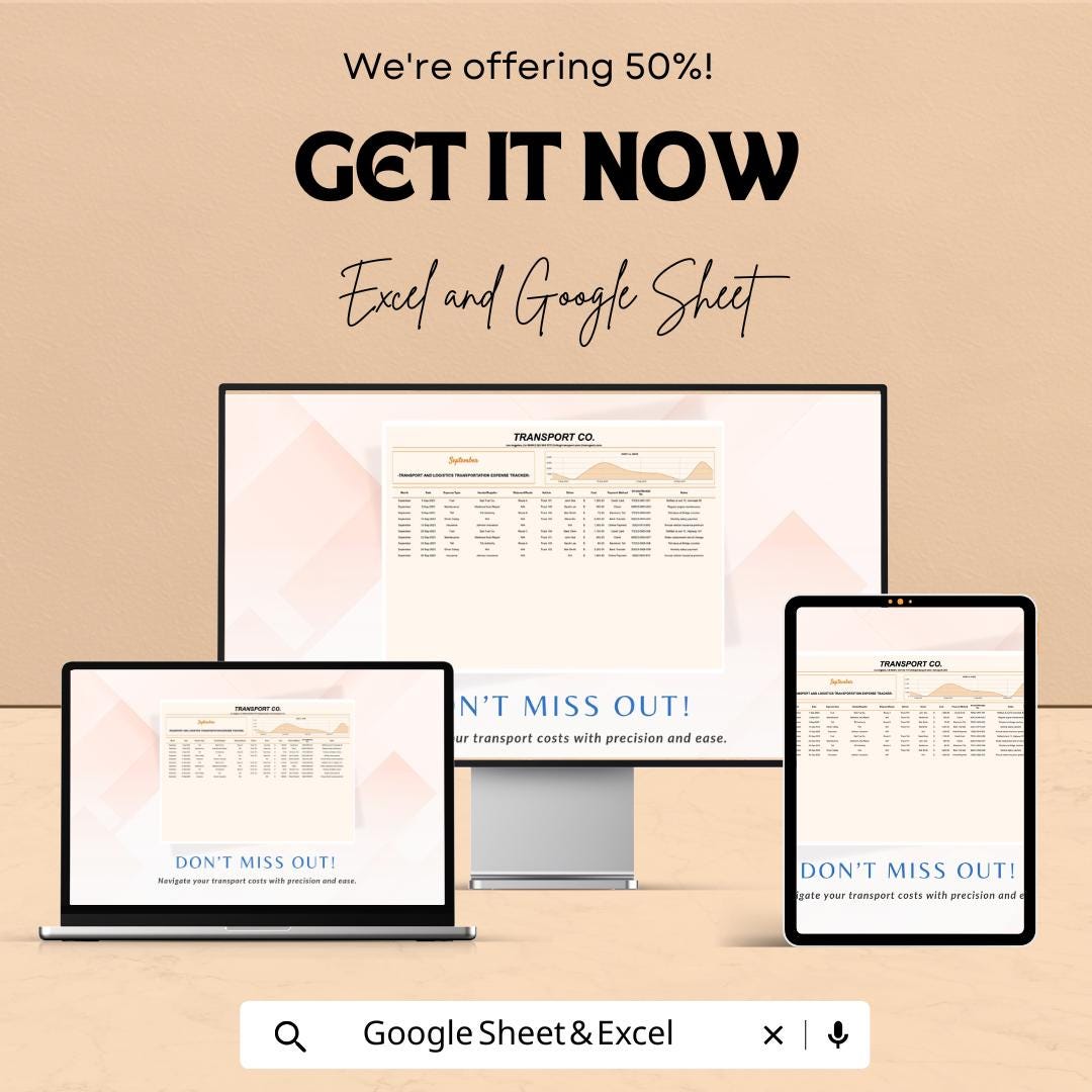 Transport and Logistics Expense Tracker Sheet | Excel & Google Sheets for Managing Transportation Costs