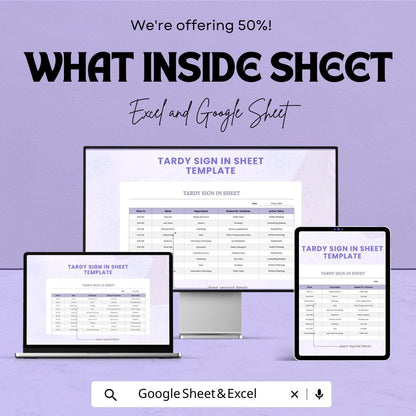 Tardy Sign In Sheet – Excel & Google Sheet Template for Tracking Employee or Student Tardiness | Customizable Attendance Tracker