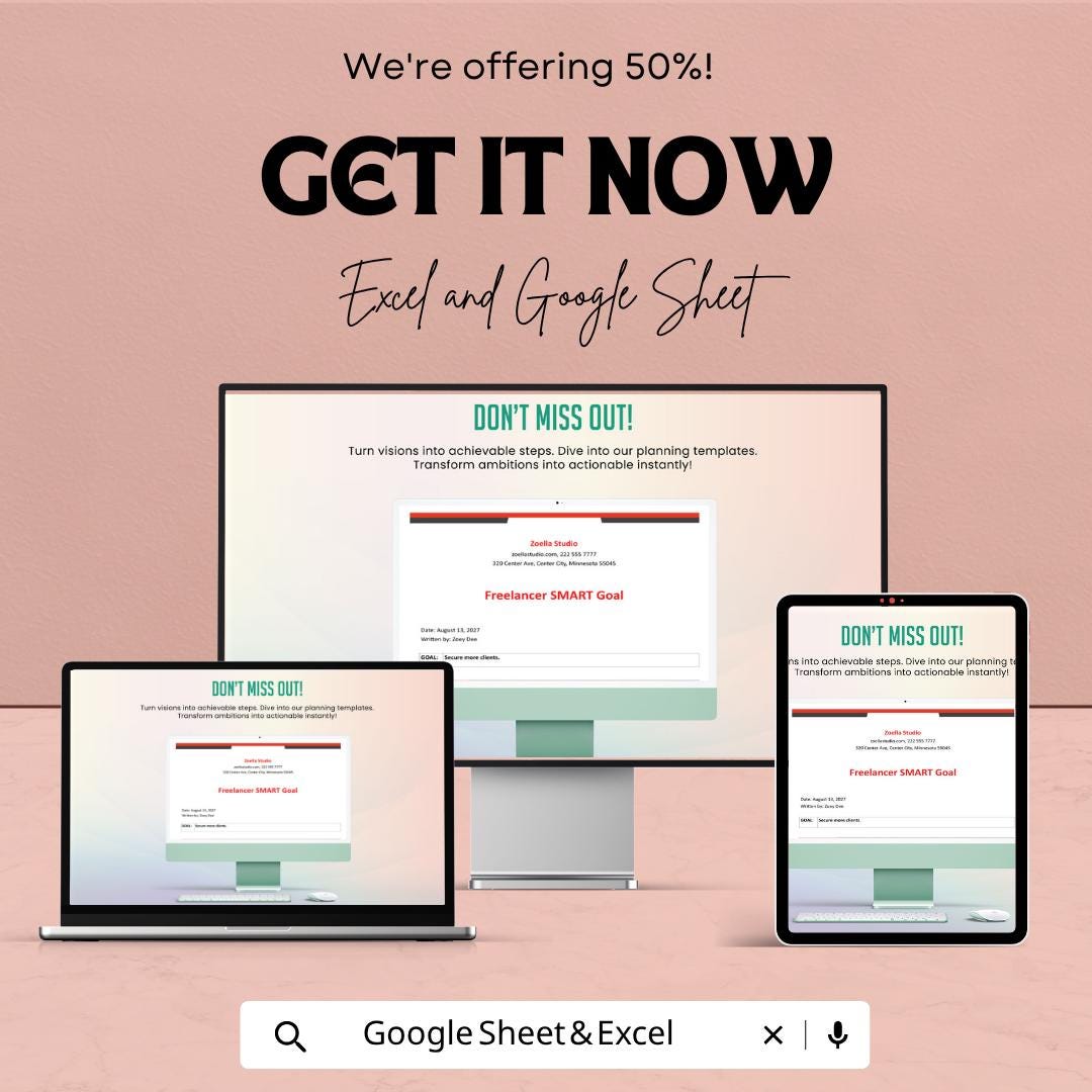 Freelancer SMART Goals Template Excel | Goal Setting Planner | Business Goals Tracker | Productivity Planner | Goal Worksheet