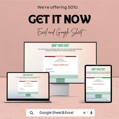 Freelancer SMART Goals Template Excel | Goal Setting Planner | Business Goals Tracker | Productivity Planner | Goal Worksheet