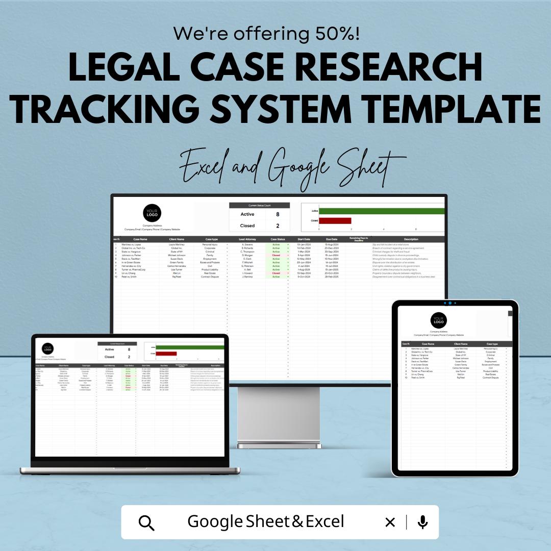 Legal Case Research Tracker Template, Law Office Case Management, Attorney Case Organizer, Legal Workflow Tool