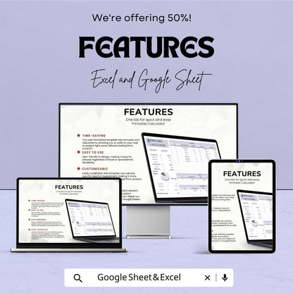 Printable Calculator Sheet | Excel & Google Sheets | Cost Estimator Template | Customizable Calculator for Pricing | Easy-to-Use Budgeting