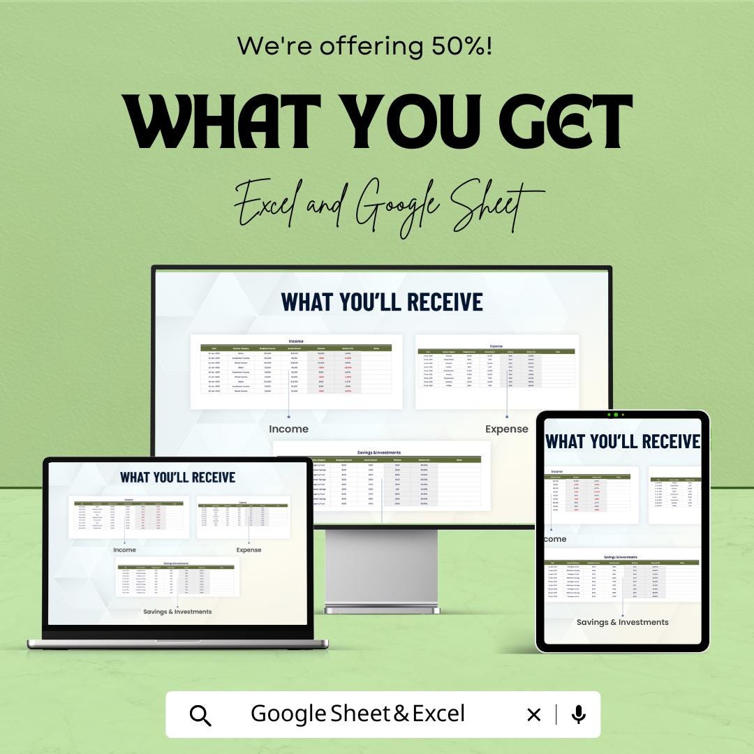 Financial Budget and Cost Comparison Sheet | Income vs Expense Tracker | Excel and Google Sheet Template | Digital Download