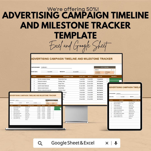 Advertising Campaign Timeline and Milestone Tracker Template, Marketing Timeline Spreadsheet, Campaign Planner Excel,  Ad Campaign Schedule