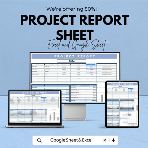 Project Report Sheet - Excel & Google Sheets Template for Project Management, Task Tracking, Team Progress Report