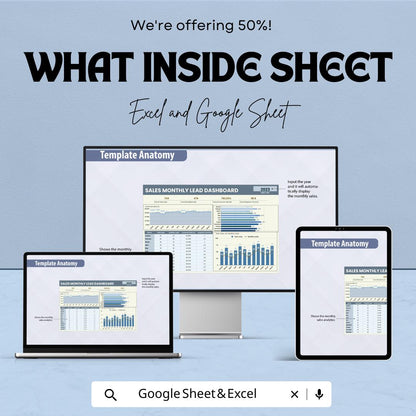 Sales Monthly Lead Dashboard | Sales Metrics Tracker | Conversion Rate & Performance Insights | Yearly Data Analysis | Marketing Template
