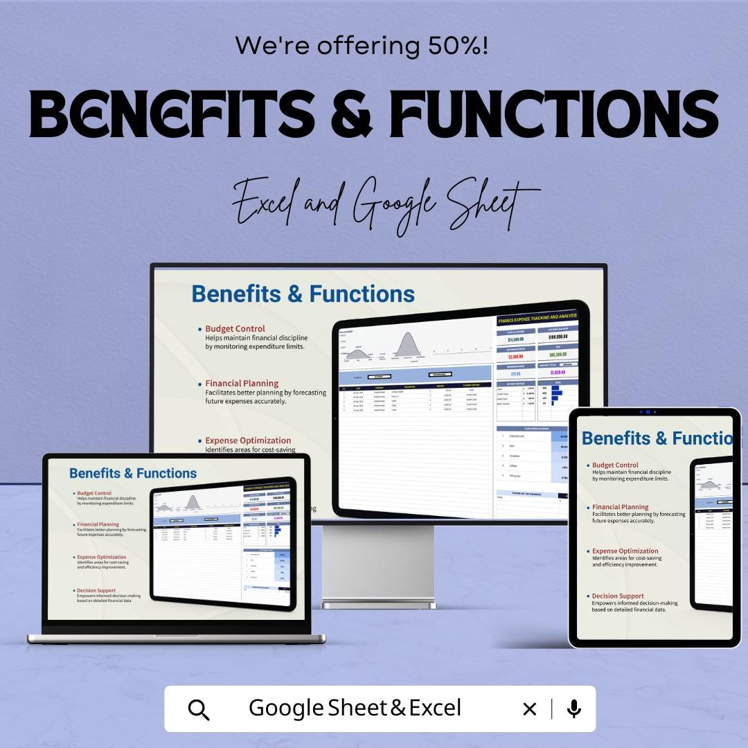 Finance Expense Tracker Spreadsheet | Expense Tracking and Analysis Template | Budget Expense Tracker | Finance Dashboard