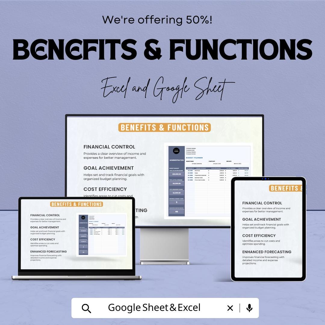 Administration Budget Planner Template | Expense Tracker | Income Forecasting | Business Budget Sheet | Financial Planner