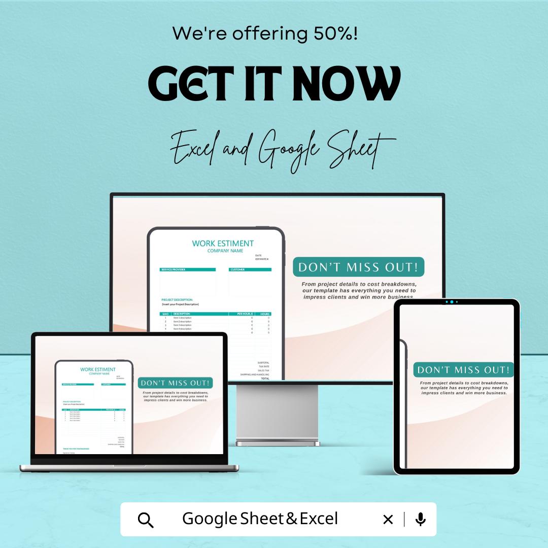 Blank Work Estimate Sheet Template – Excel and Google Sheets – Customizable Invoice & Estimate Tool for Professionals