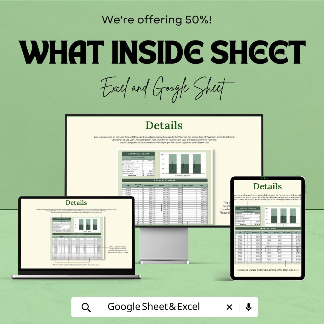 Home Mortgage Calculator Excel & Google Sheets, Loan Payment Planner, Amortization Schedule, Home Loan Tracker, Mortgage Budget Template