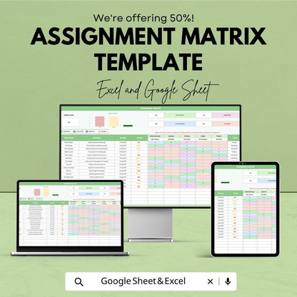 Assignment Matrix Template | RACI Matrix Spreadsheet | Task Management Tracker | Excel & Google Sheets | Team Assignment Planner Dashboard