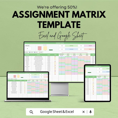 Assignment Matrix Template | RACI Matrix Spreadsheet | Task Management Tracker | Excel & Google Sheets | Team Assignment Planner Dashboard