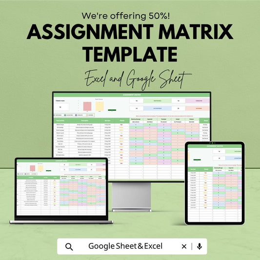 Assignment Matrix Template | RACI Matrix Spreadsheet | Task Management Tracker | Excel & Google Sheets | Team Assignment Planner Dashboard