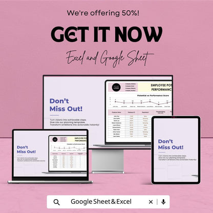 Employee Performance Matrix Template | 9 Box Talent Grid | HR Performance Review Spreadsheet | Excel & Google Sheets | Employee Evaluation