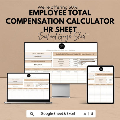 Employee Total Compensation Calculator HR Template | Excel & Google Sheet | Calculate Employee Salary, Benefits, and Bonuses