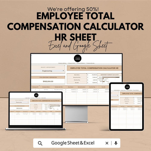 Employee Total Compensation Calculator HR Template | Excel & Google Sheet | Calculate Employee Salary, Benefits, and Bonuses