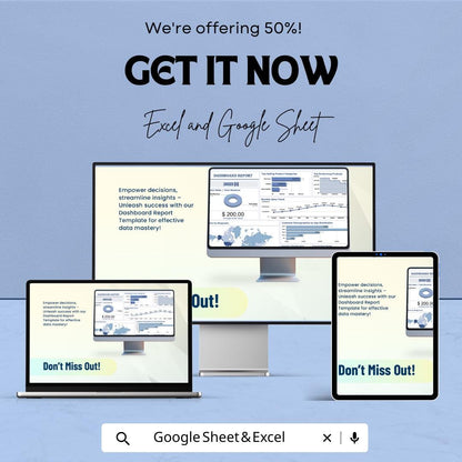 Dashboard Report Template | Excel & Google Sheets | KPI Dashboard | Business Analytics | Sales Report Template | Data Visualization Tool
