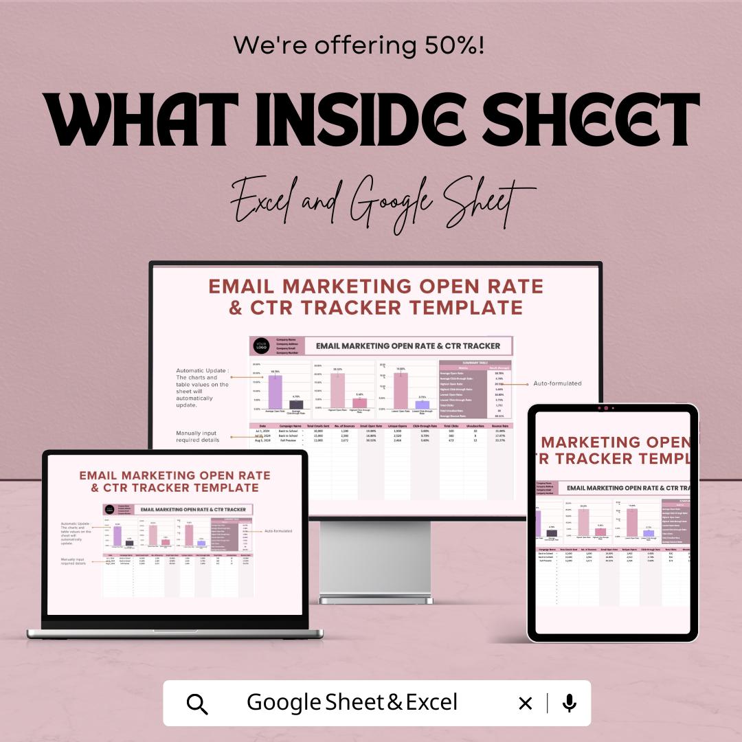 Email Marketing Open Rate and CTR Tracker Template | Email KPIs Dashboard | Click Through Rate Tracking Sheet