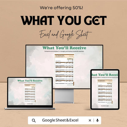 Household Ledger Template Excel Google Sheets | Expense Tracker Spreadsheet | Home Budget Planner | Financial Ledger | Digital Budget