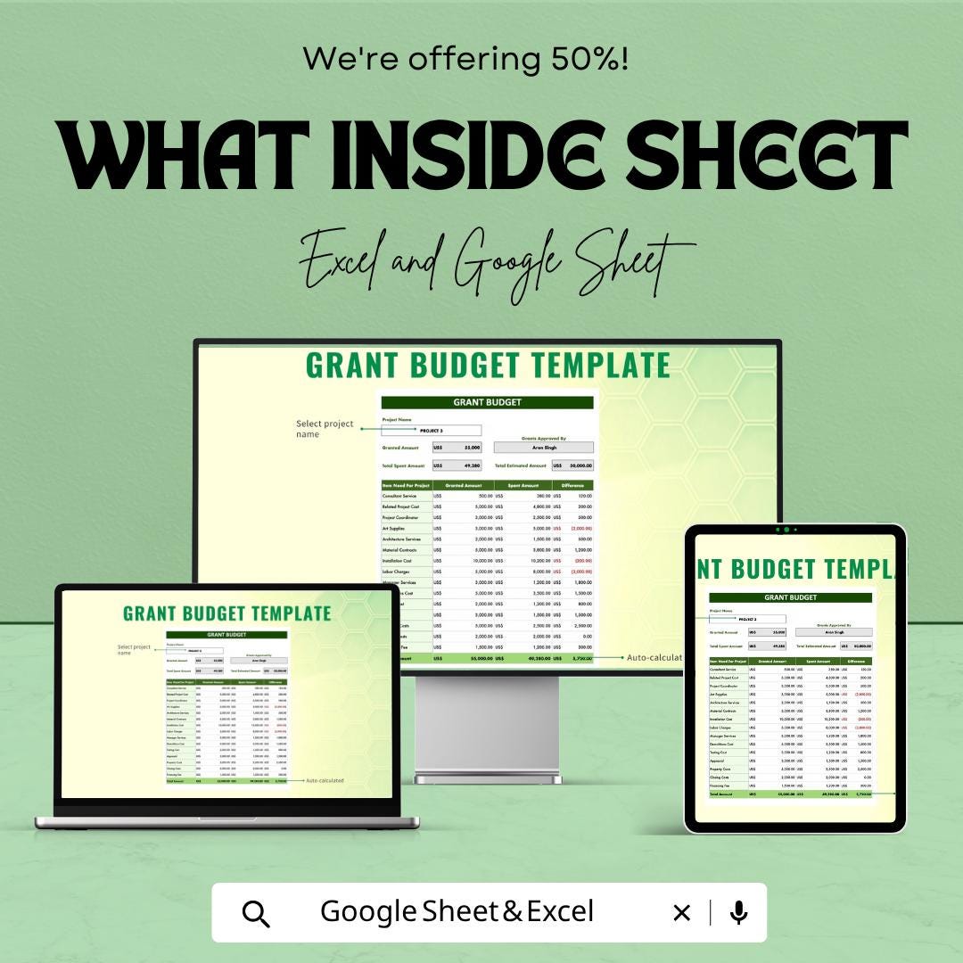 Grant Budget Template | Grant Proposal Budget Spreadsheet | Nonprofit Budget Planner | Funding Expense Tracker