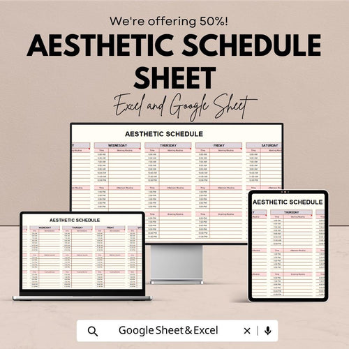 Aesthetic Schedule Sheet | Creative Task Planner | Excel & Google Sheet | Weekly Schedule Template | 50% Off