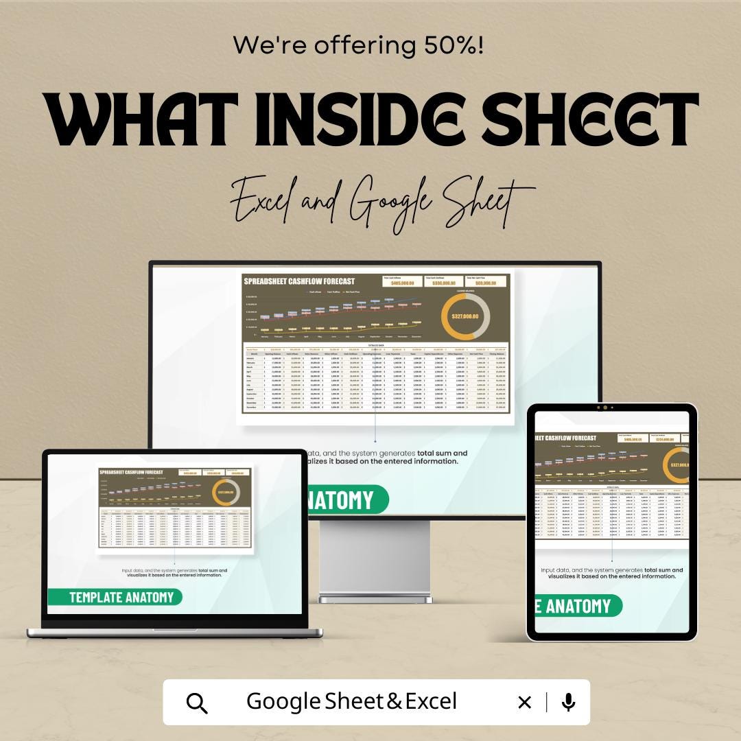 Spreadsheet Cashflow Forecast Template Excel & Google Sheets, Cash Flow Forecast Spreadsheet, Business Financial Forecast Tool