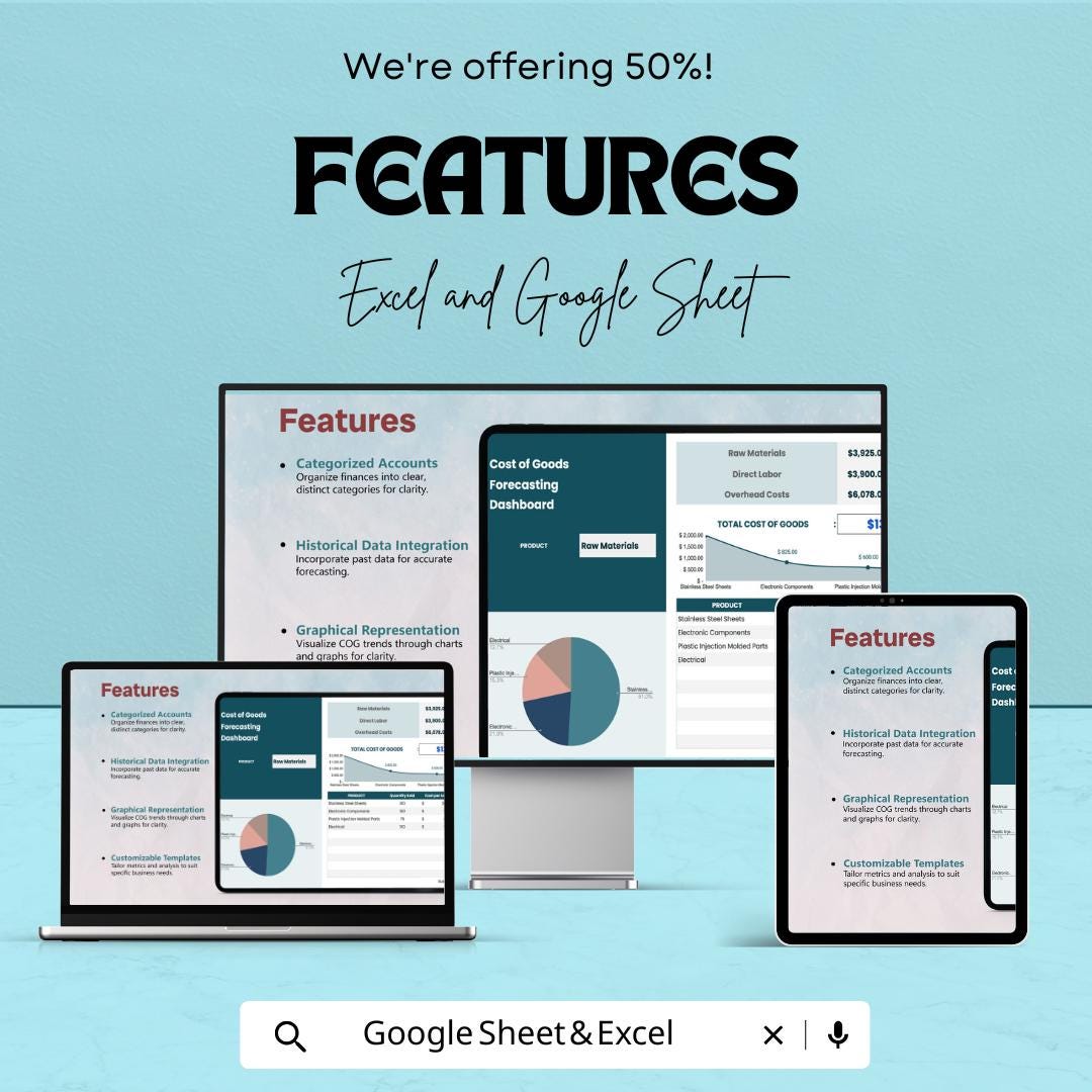 Cost of Goods (COG) Forecasting Sheet | Excel and Google Sheet | 50% OFF | Budgeting & Financial Planning Template