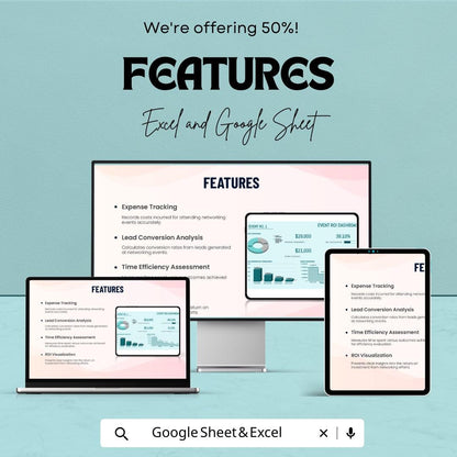 Sales Networking Event ROI Calculator Sheet - Excel and Google Sheets Template for Event Planning, Performance Metrics, & Cost Tracking