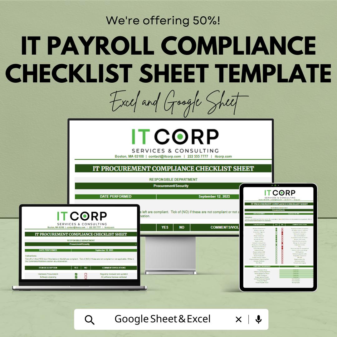 IT Procurement Compliance Checklist Template Excel | Vendor Compliance Tracker | Procurement Audit Checklist | IT Procurement Spreadsheet