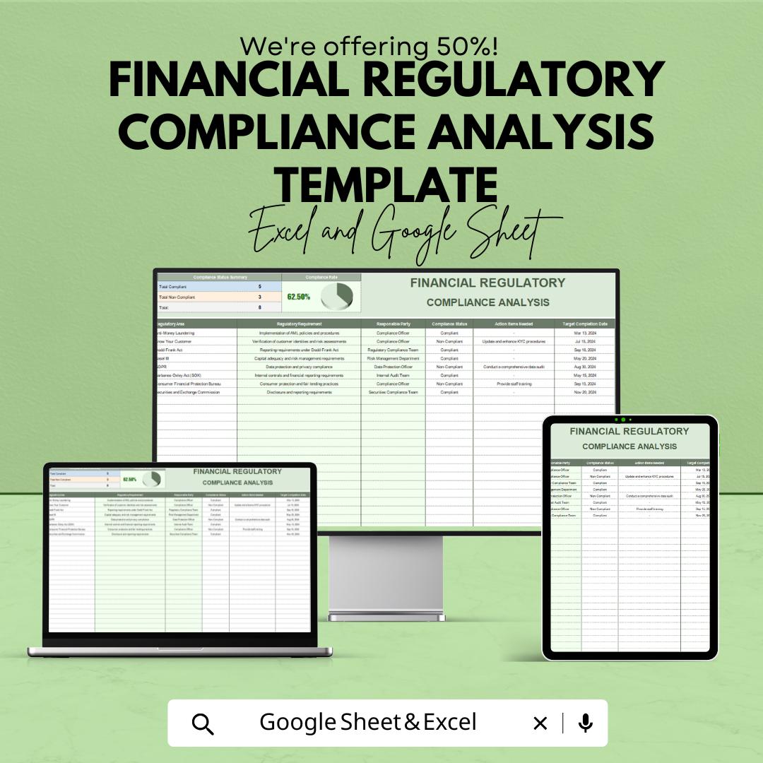 Financial Regulatory Compliance Analysis Template | Excel & Google Sheets | Compliance Review, Risk Analysis, Regulatory Assessment Tool