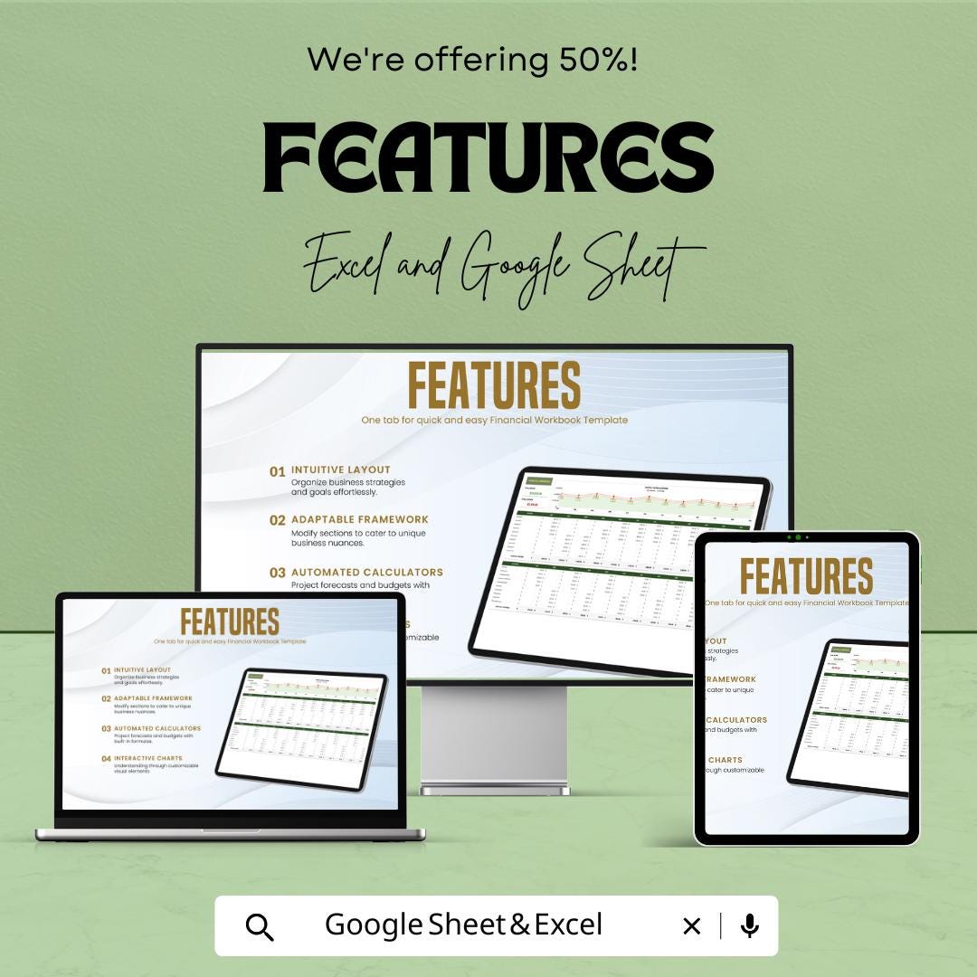 Financial Workbook Template | Excel and Google Sheets | Budget Planner, Income & Expense Tracker, Business Finance Organizer