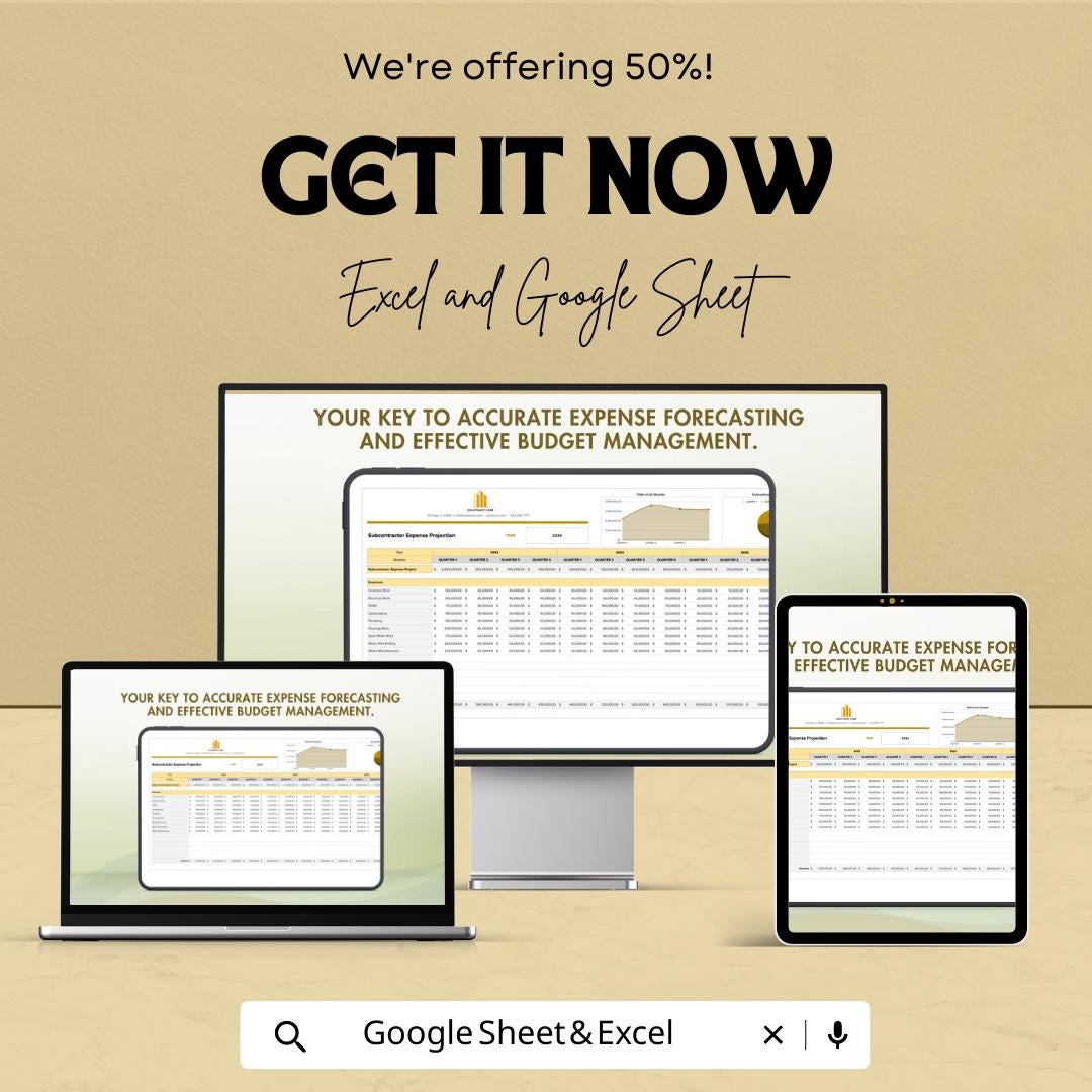 Subcontractor Expense Projection Template | Contractor Budget Planner | Project Expense Forecast | Subcontractor Cost Tracker
