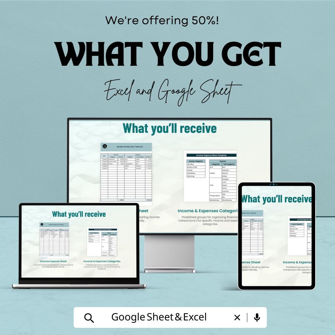 Income Expense Sheet Template Excel, Monthly Income and Expense Tracker, Small Business Budget Spreadsheet,  Cash Flow Log