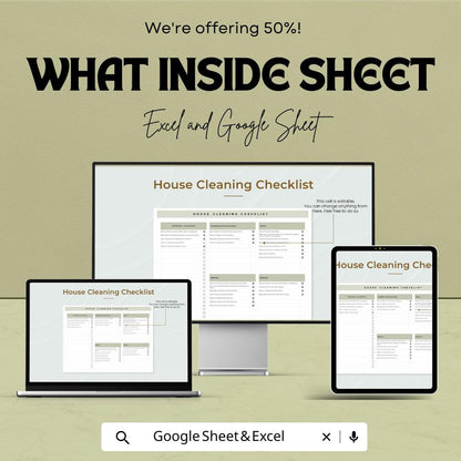House Cleaning Checklist Sheet | Excel and Google Sheets Template | Home Cleaning Planner & Task Organizer