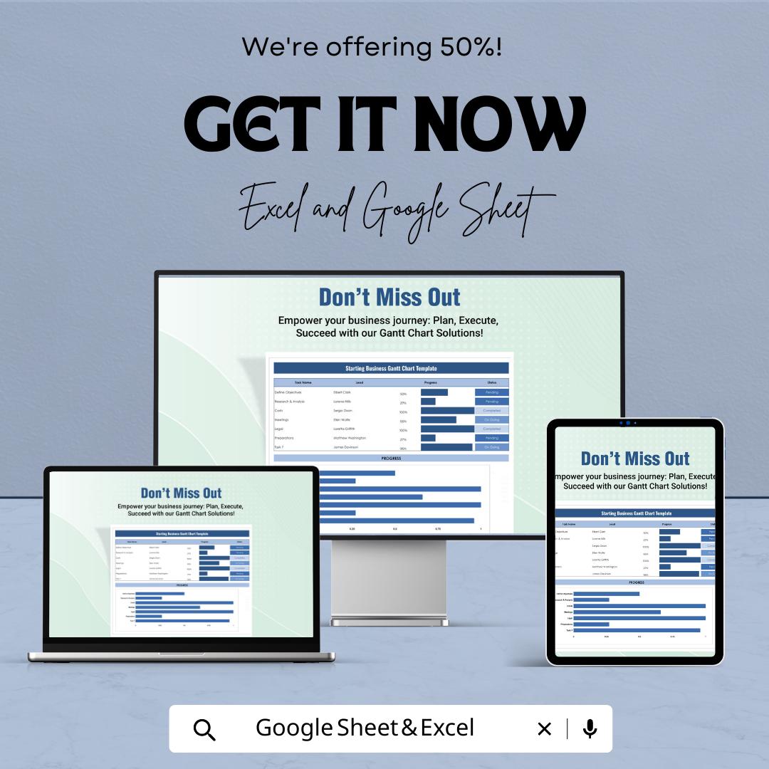 Starting a Business Gantt Chart Template Excel & Google Sheets | Project Timeline Planner | Startup Project Management Spreadsheet