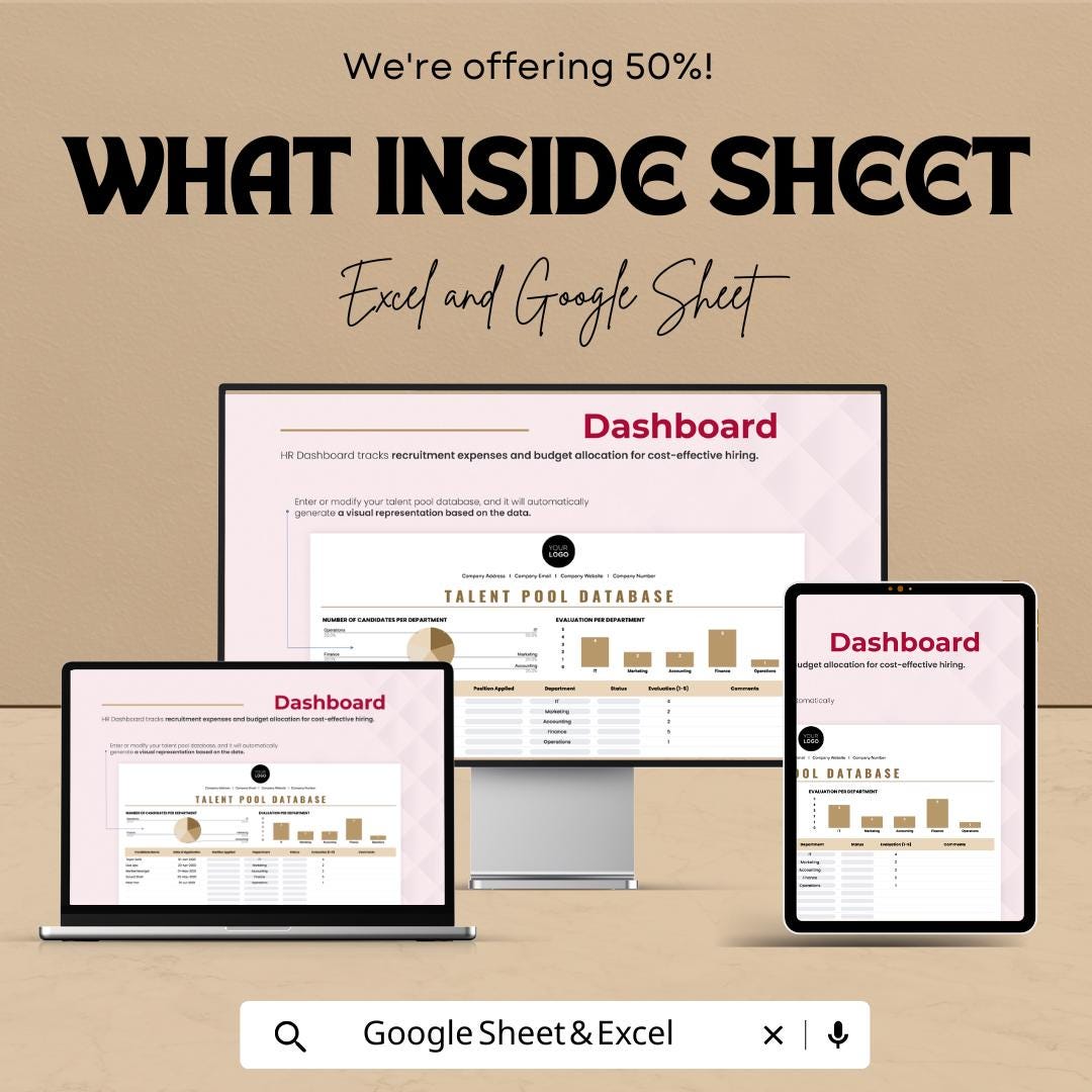 Talent Pool Database HR Sheet – Employee Candidate Tracker, HR Dashboard Template, Excel & Google Sheets, Recruitment Management |