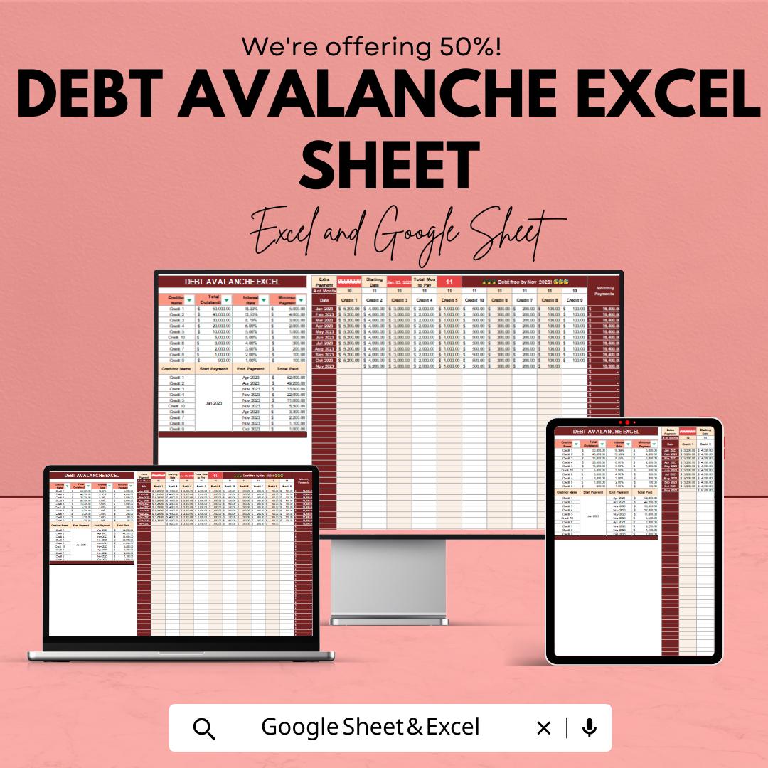 Debt Avalanche Excel Template Sheet | Financial Planning | Budgeting Tool | Debt Repayment Tracker | Google Sheets & Excel Compatible