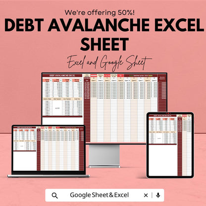 Debt Avalanche Excel Template Sheet | Financial Planning | Budgeting Tool | Debt Repayment Tracker | Google Sheets & Excel Compatible