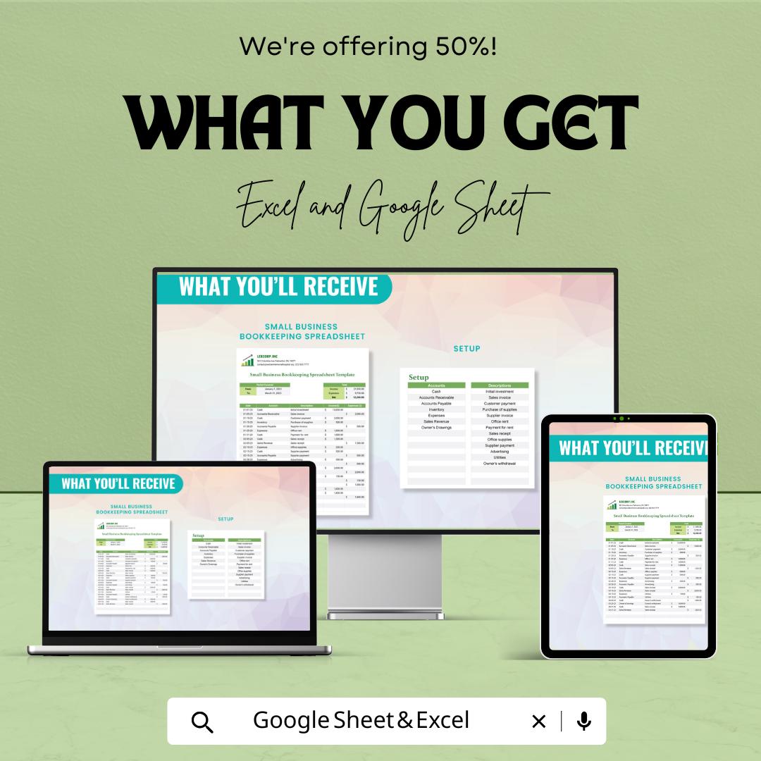 Small Business Bookkeeping Spreadsheet Template | Google Sheets & Excel | Income Expense Tracker | Simple Accounting Tool