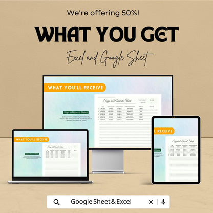 Sign In Record Sheet | Visitor Log Template | Excel & Google Sheets | Attendance Register | Editable Digital Sign-In Sheet | Printable Log