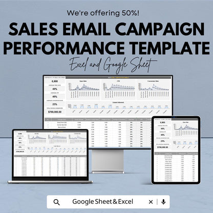 Sales Email Campaign Performance Template | Email Marketing Dashboard | Email KPI Tracker | Open Rate CTR Conversion Analytics Template