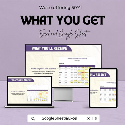 Sample Weekly Employee Shift Schedule Template | Staff Work Schedule Planner | Employee Roster Spreadsheet | Weekly Shift Planner