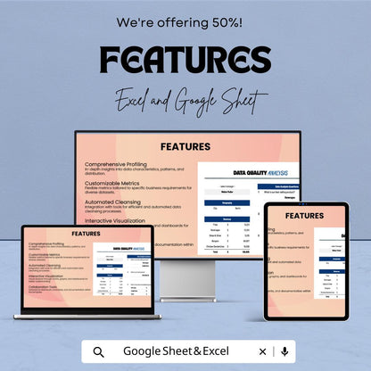 Data Quality Analysis Template | Data Analysis Spreadsheet | Data Quality Dashboard | Excel & Google Sheets
