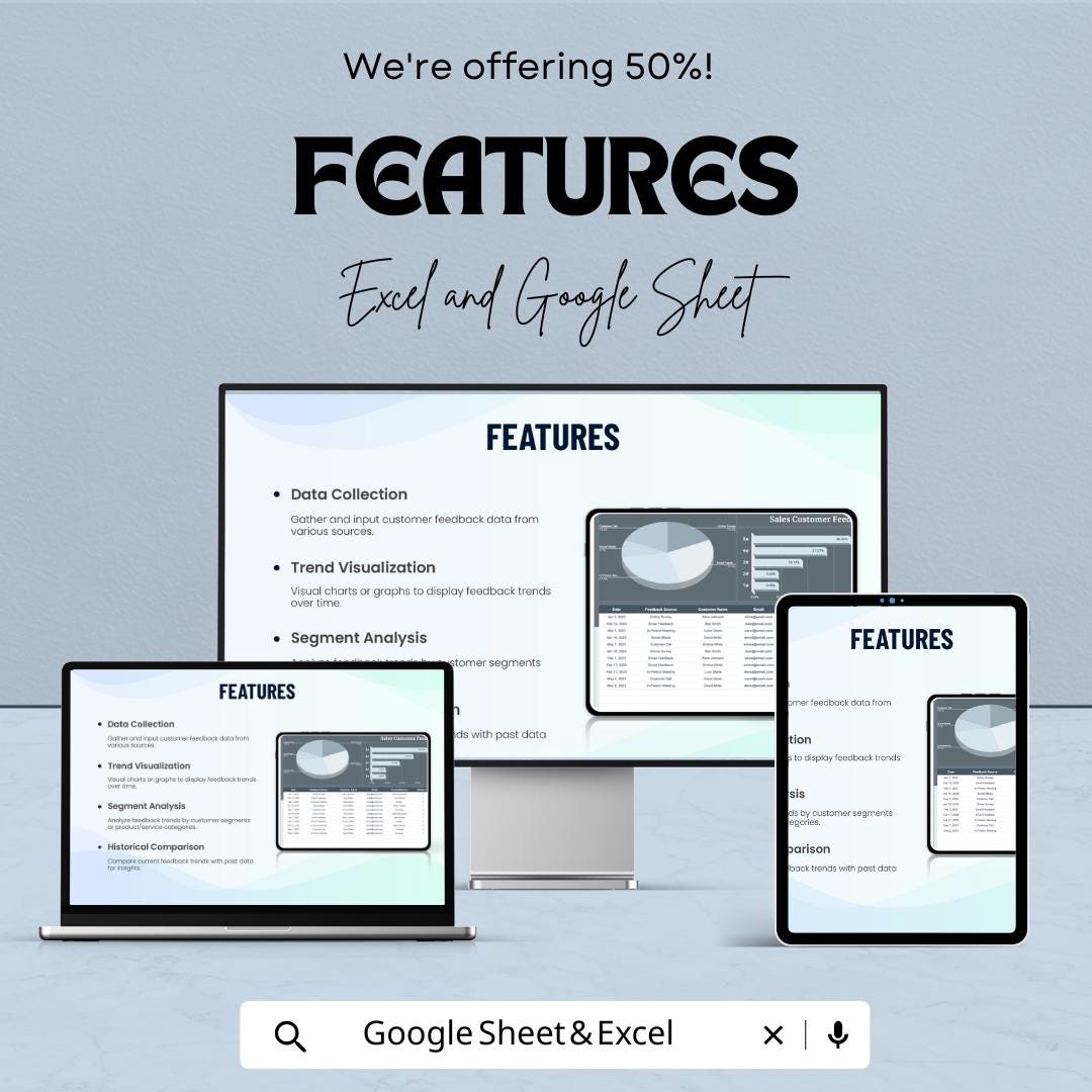 Sales Customer Feedback Trend Analysis Sheet | Google Sheet Template | Track Customer Feedback, Trends, and Insights | Data Analysis Tool